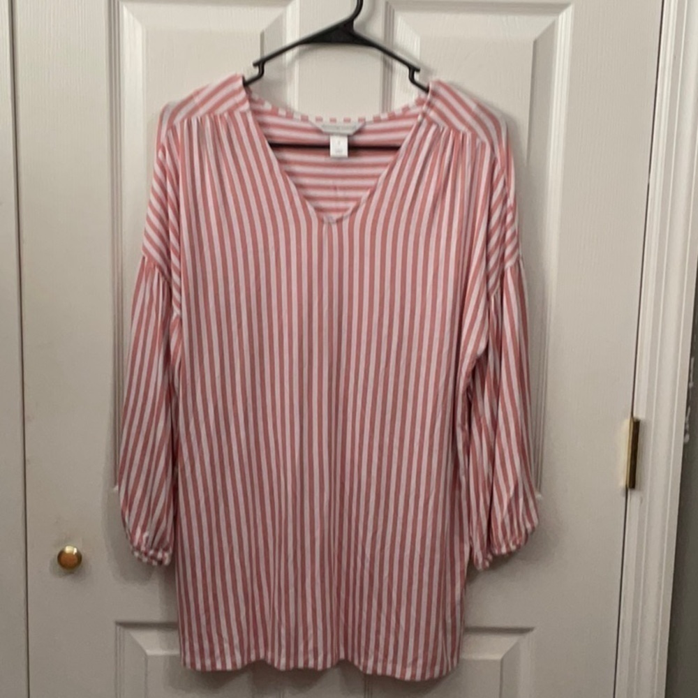 Christopher & Banks top. Pink and white striped. Oversized. Size M.